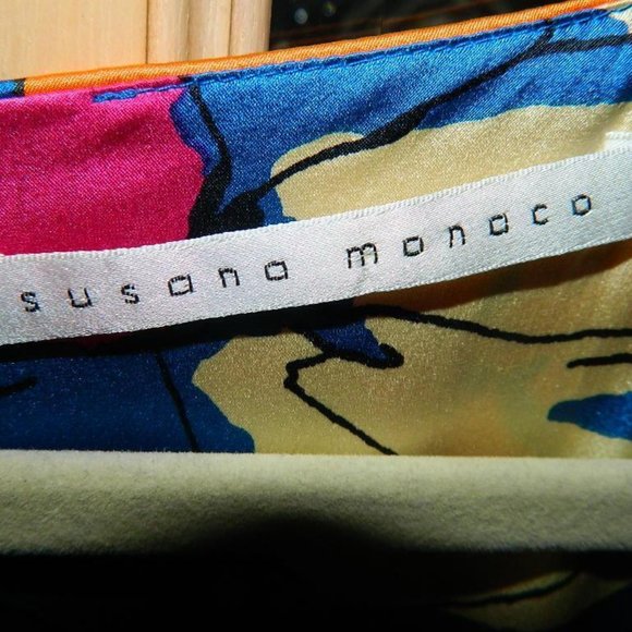 Susana Monaco Multi-Color Print Silk Dress, Kimono Sleeves Size 8 EUC - Picture 3 of 12